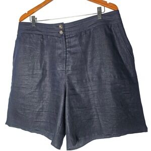Boden 100% Linen Shorts Womens Size 14 US Navy Blue High Rise Summer Capsule